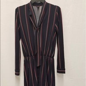 Ann Taylor tie neck navy striped dress. Size L